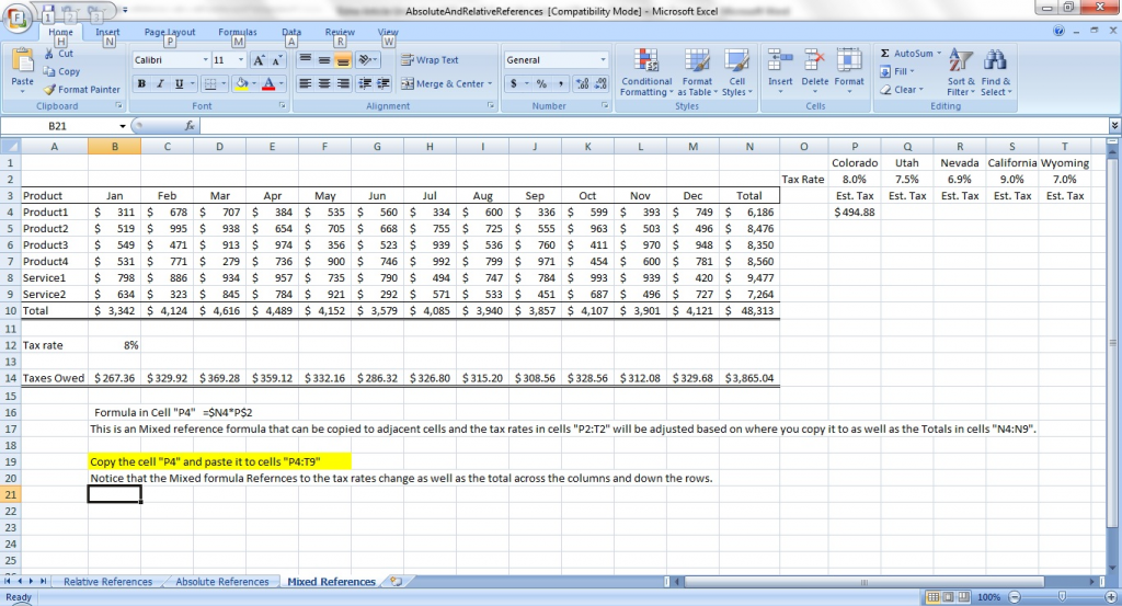 Mixed Absolute and Relative Excel Formulat Reference