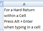 How to enter hard return within an Excel cell