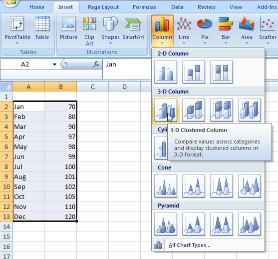 3d Clustered Column Chart Excel