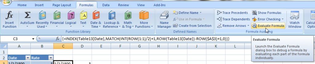 Evaluate Formula Menu