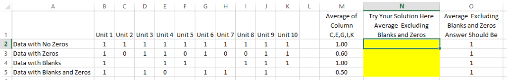 SpreadSheet for AverageIf Exclude Zeros and Blanks Challenge