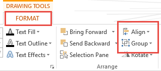 Align and Group Shapes in Format Ribbon