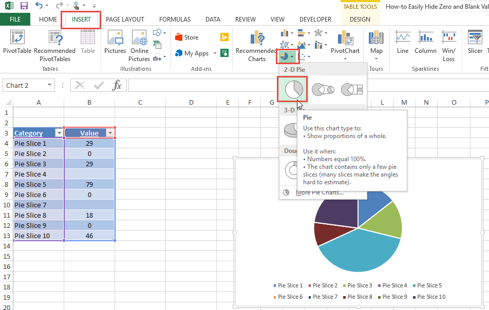 how to convert data into a pie chart in excel