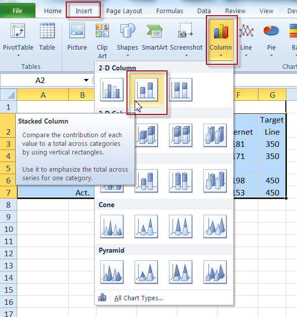 Insert 3d Clustered Column Chart Excel