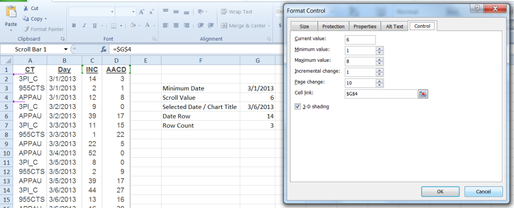 Scroll Bar Format Control Values