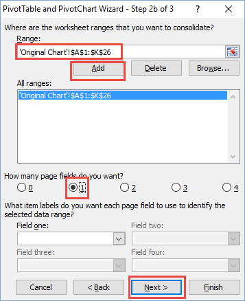 Classic Pivot Table Wizard Step 2b