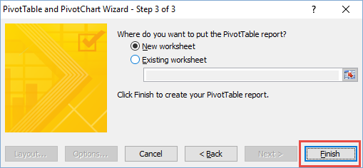 Classic Pivot Table Wizard Step 3