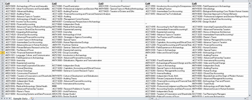 Class Sample Data in Excel