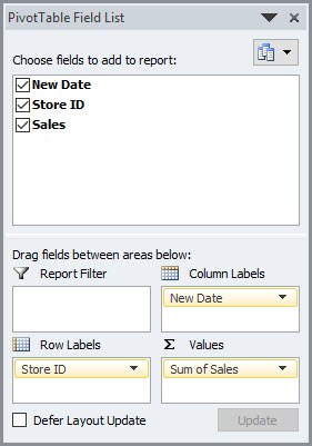 Pivot Table Field List