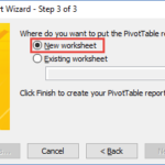 Pivot Table Wizard Step 3 New Worksheet and Finish