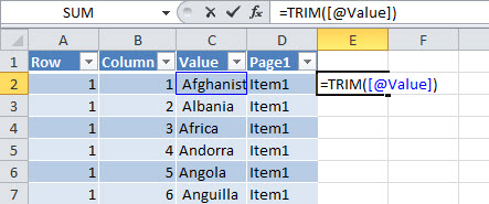 Trimmed Spaces on Values on Excel Table