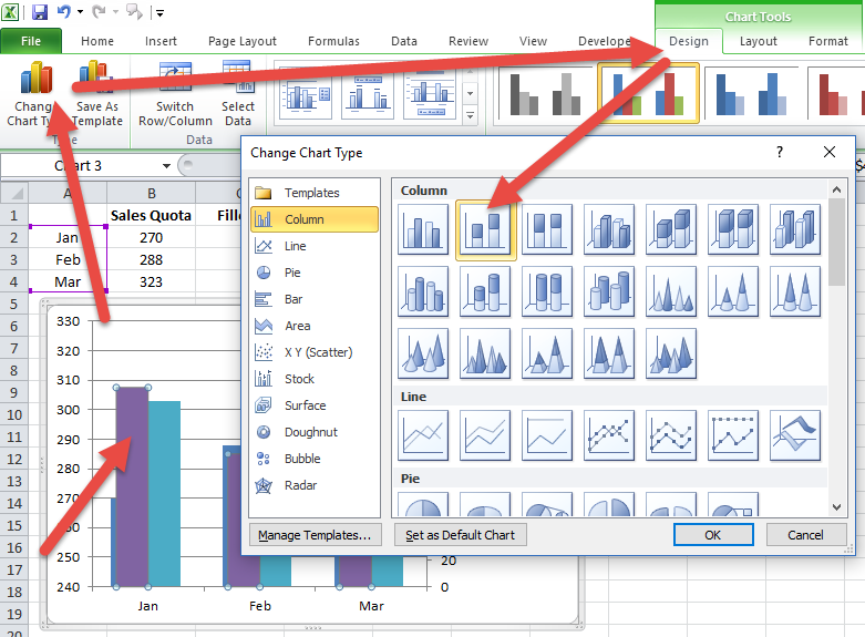 Change the 2nd Axis to Stacked Column Chart