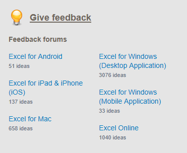 Excel Suggestion Box Feedback Forums