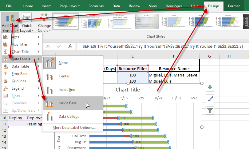 Excel 2016 Gantt Chart Add Data Labels