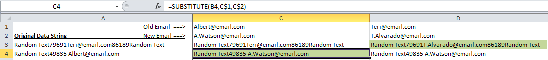 Find And Replace from a List of Multiple Emails in Excel without VBA