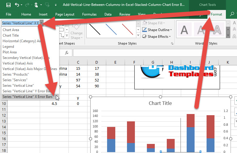Create Vertical Line Between Columns in Excel with Error Bars