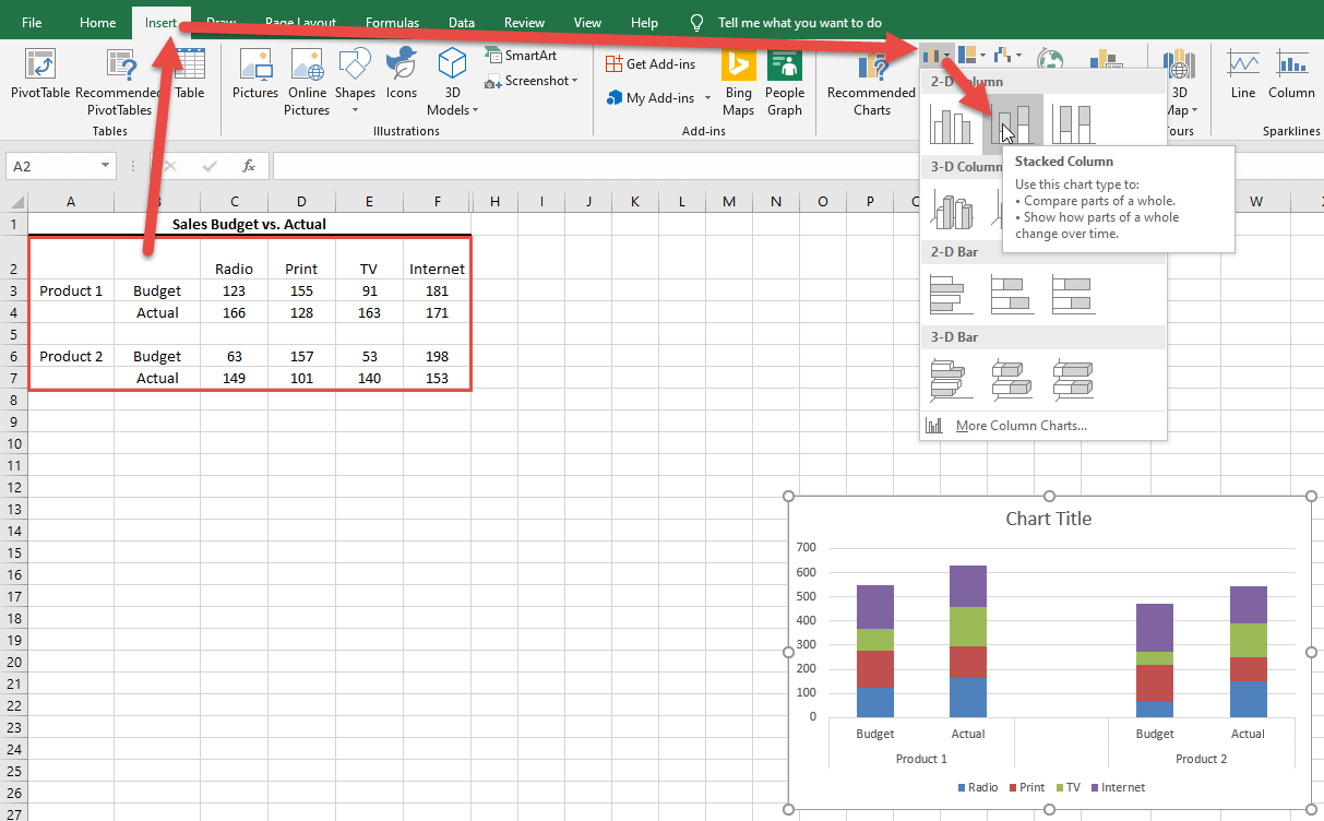 Clustered Stacked Column Chart Optional Insert Row Insert Chart Excel Clustered Stacked Column Chart Optional Insert Row Insert Chart Excel